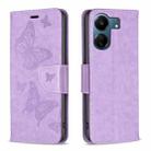 For Xiaomi Redmi 13C Two Butterflies Embossing Leather Phone Case(Purple) - 1