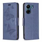 For Xiaomi Redmi 13C Two Butterflies Embossing Leather Phone Case(Blue) - 1