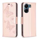 For Xiaomi Redmi 13C Two Butterflies Embossing Leather Phone Case(Rose Gold) - 1