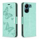 For Xiaomi Redmi 13C Two Butterflies Embossing Leather Phone Case(Green) - 1