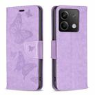 For Xiaomi Redmi Note 13 4G Global Two Butterflies Embossing Leather Phone Case(Purple) - 1