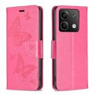 For Xiaomi Redmi Note 13 4G Global Two Butterflies Embossing Leather Phone Case(Rose Red) - 1