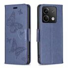 For Xiaomi Redmi Note 13 4G Global Two Butterflies Embossing Leather Phone Case(Blue) - 1