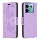 For Xiaomi Redmi Note 13 Pro 4G Global Two Butterflies Embossing Leather Phone Case(Purple) - 1