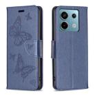 For Xiaomi Redmi Note 13 Pro 4G Global Two Butterflies Embossing Leather Phone Case(Blue) - 1