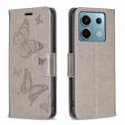 For Xiaomi Redmi Note 13 Pro 4G Global Two Butterflies Embossing Leather Phone Case(Grey) - 1