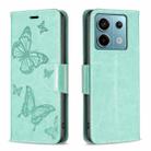 For Xiaomi Redmi Note 13 Pro 4G Global Two Butterflies Embossing Leather Phone Case(Green) - 1