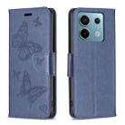 For Xiaomi Poco M6 Pro 4G Two Butterflies Embossing Leather Phone Case(Blue) - 1