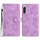 For Sony Xperia 5 Flower Embossing Pattern Leather Phone Case(Purple) - 1