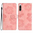 For Sony Xperia 5 Flower Embossing Pattern Leather Phone Case(Pink) - 1