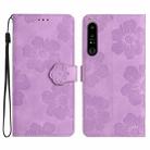 For Sony Xperia 10 IV Flower Embossing Pattern Leather Phone Case(Purple) - 1