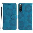 For Sony Xperia 10 V Flower Embossing Pattern Leather Phone Case(Blue) - 1