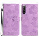 For Sony Xperia 10 V Flower Embossing Pattern Leather Phone Case(Purple) - 1