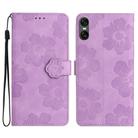 For Sony Xperia 10 VI Flower Embossing Pattern Leather Phone Case(Purple) - 1