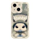 For iPhone 15 Plus Liquid Silicone Oil Painting Rabbit Phone Case(Beige Green) - 1