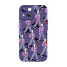 For iPhone 14 Plus Liquid Silicone Pedestrians Pattern Phone Case(Purple) - 1