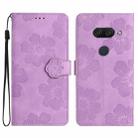 For LG K50 Flower Embossing Pattern Leather Phone Case(Purple) - 1