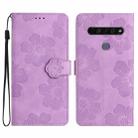 For LG K51S Flower Embossing Pattern Leather Phone Case(Purple) - 1