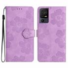 For TCL 40 SE Flower Embossing Pattern Leather Phone Case(Purple) - 1