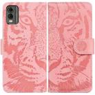 For Nokia C32 Tiger Embossing Pattern Flip Leather Phone Case(Pink) - 1