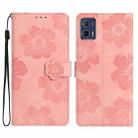 For Motorola Moto G73 Flower Embossing Pattern Leather Phone Case(Pink) - 1