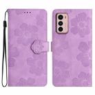 For Motorola Moto G42 Flower Embossing Pattern Leather Phone Case(Purple) - 1