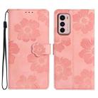 For Motorola Moto G42 Flower Embossing Pattern Leather Phone Case(Pink) - 1