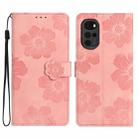 For Motorola Moto G22 Flower Embossing Pattern Leather Phone Case(Pink) - 1