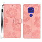 For Motorola Moto G9 / G9 Play / E7 Plus Flower Embossing Pattern Leather Phone Case(Pink) - 1