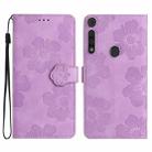 For Motorola Moto G8 Play Flower Embossing Pattern Leather Phone Case(Purple) - 1