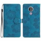 For Motorola Moto G7 Power Flower Embossing Pattern Leather Phone Case(Blue) - 1