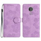 For Motorola Moto G7 Power Flower Embossing Pattern Leather Phone Case(Purple) - 1