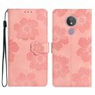 For Motorola Moto G7 Power Flower Embossing Pattern Leather Phone Case(Pink) - 1