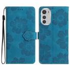 For Motorola Moto E32 Flower Embossing Pattern Leather Phone Case(Blue) - 1