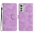 For Motorola Moto E32 Flower Embossing Pattern Leather Phone Case(Purple) - 1