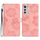 For Motorola Moto E32 Flower Embossing Pattern Leather Phone Case(Pink) - 1