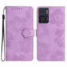 For Motorola Moto E22 Flower Embossing Pattern Leather Phone Case(Purple) - 1