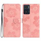 For Motorola Moto E22 Flower Embossing Pattern Leather Phone Case(Pink) - 1