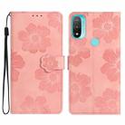 For Motorola Moto E20 / E30 / E40 Flower Embossing Pattern Leather Phone Case(Pink) - 1