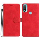 For Motorola Moto E20 / E30 / E40 Flower Embossing Pattern Leather Phone Case(Red) - 1