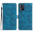 For Motorola Moto E13 Flower Embossing Pattern Leather Phone Case(Blue) - 1