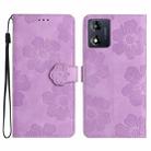 For Motorola Moto E13 Flower Embossing Pattern Leather Phone Case(Purple) - 1