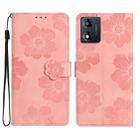 For Motorola Moto E13 Flower Embossing Pattern Leather Phone Case(Pink) - 1