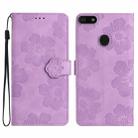 For Motorola Moto E6 Play Flower Embossing Pattern Leather Phone Case(Purple) - 1