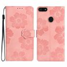 For Motorola Moto E6 Play Flower Embossing Pattern Leather Phone Case(Pink) - 1