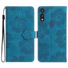 For Motorola Moto E 2020 Flower Embossing Pattern Leather Phone Case(Blue) - 1