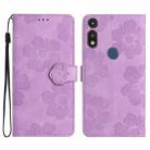 For Motorola Moto E 2020 Flower Embossing Pattern Leather Phone Case(Purple) - 1