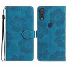 For Motorola One Action / Moto P40 Power Flower Embossing Pattern Leather Phone Case(Blue) - 1