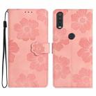 For Motorola One Action / Moto P40 Power Flower Embossing Pattern Leather Phone Case(Pink) - 1