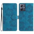 For Motorola Moto G14 4G Flower Embossing Pattern Leather Phone Case(Blue) - 1